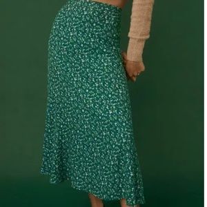 Reformation Green Floral Midi Skirt